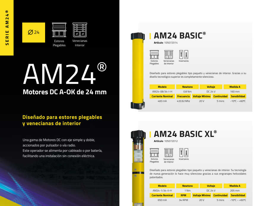 Motor tubular A-OK Serie AM24 (24 mm) · instalación persianas Barcelona · Persianas Almar