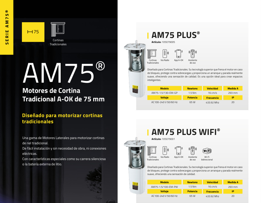 Motor tubular A-OK Serie AM75 (75 mm) · instalación persianas Barcelona · Persianas Almar